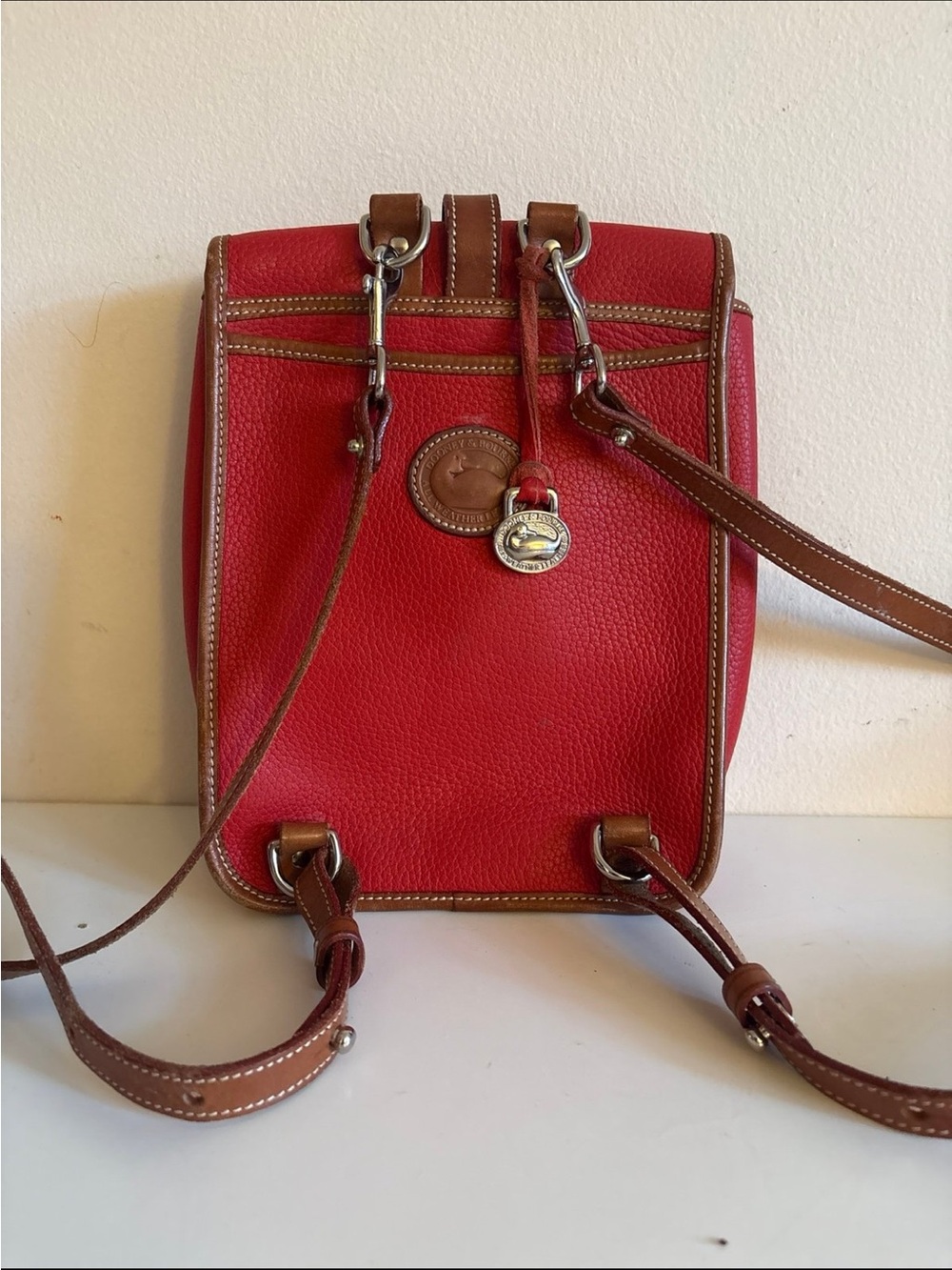 Vintage Dooney & Bourke Red Pebble Leather Crossbody Backpack